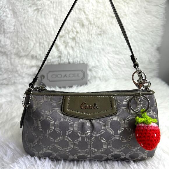 COACH y2k Patent Leather Canvas Gray Signature Canvas Wristlet Mini Purse - Picture 1 of 11